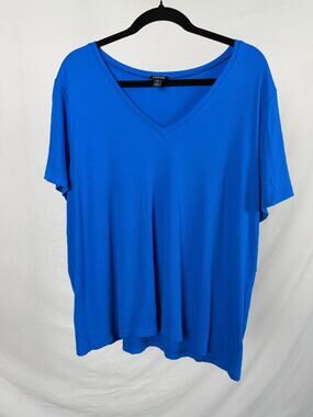 INC International Concepts Seaport Blue Ribbed V-Neck Tee Plus Size 2X NWT